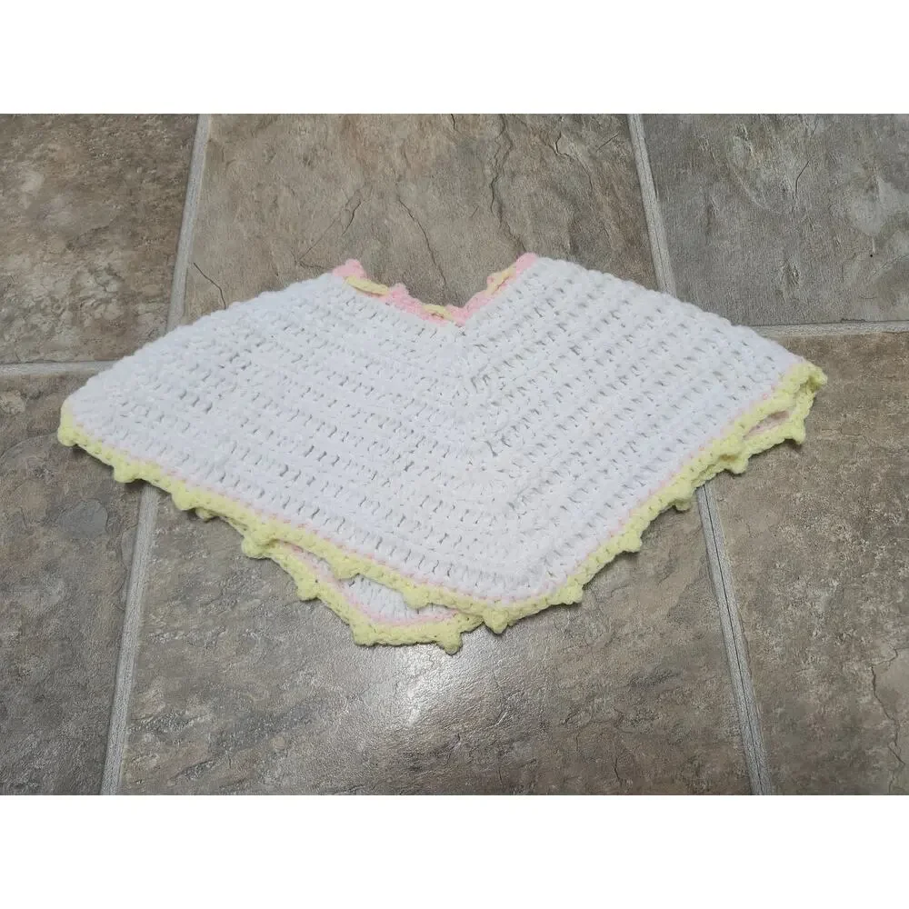 Adorable Infant Crochet Baby Outfit 3 Pc Set Poncho Bonnet Hat Handmade‎ Pastel